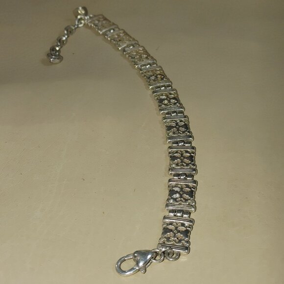 Brighton Bracelet Filigree Rectangular Link Silver Tone Heart Chain Extension - Picture 9 of 10